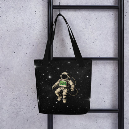 Astronaut all-over-print black tote bag