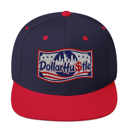 Dollar Hustle 250 logo embroidered on navy and red classic snapback
