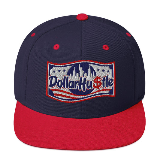 Dollar Hustle 250 logo embroidered on navy and red classic snapback