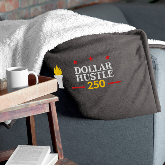 Dollar Hustle 250 embroidered premium sherpa blanket, heather grey