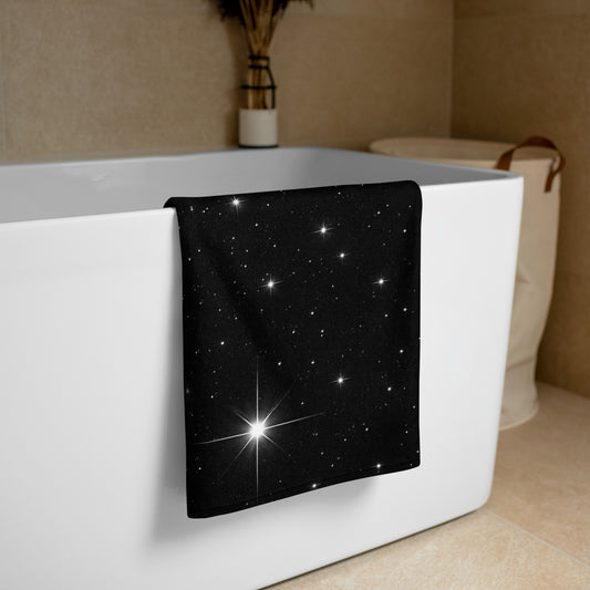 Astronaut beach towel with full-print space design, lifestyle photo