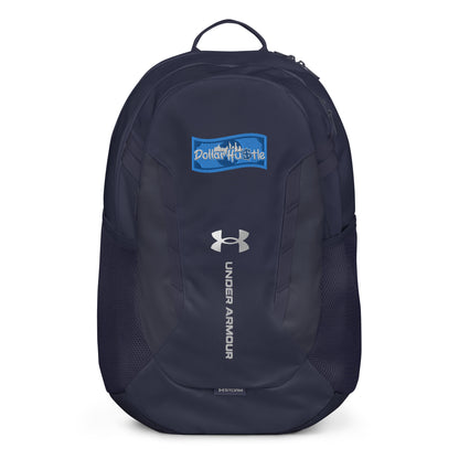 Midnight navy Under Armour backpack with embroidered Dollar Hustle blue logo