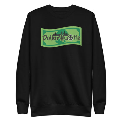 Dollar Hustle logo on black premium crewneck sweatshirt