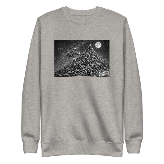 Astronaut on Mountain design on carbon grey premium sweatshirt