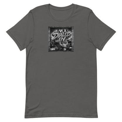 Dialed In design on asphalt staple t-shirt