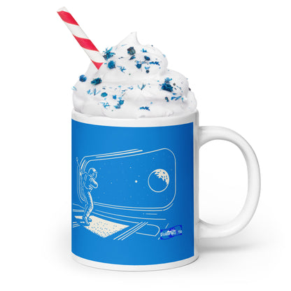 Space Golf blue design on white glossy 20 oz ceramic mug